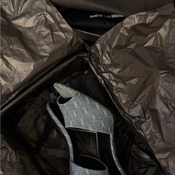 Saint Laurent Denim Open-Toe Heels - Picture 3 of 8